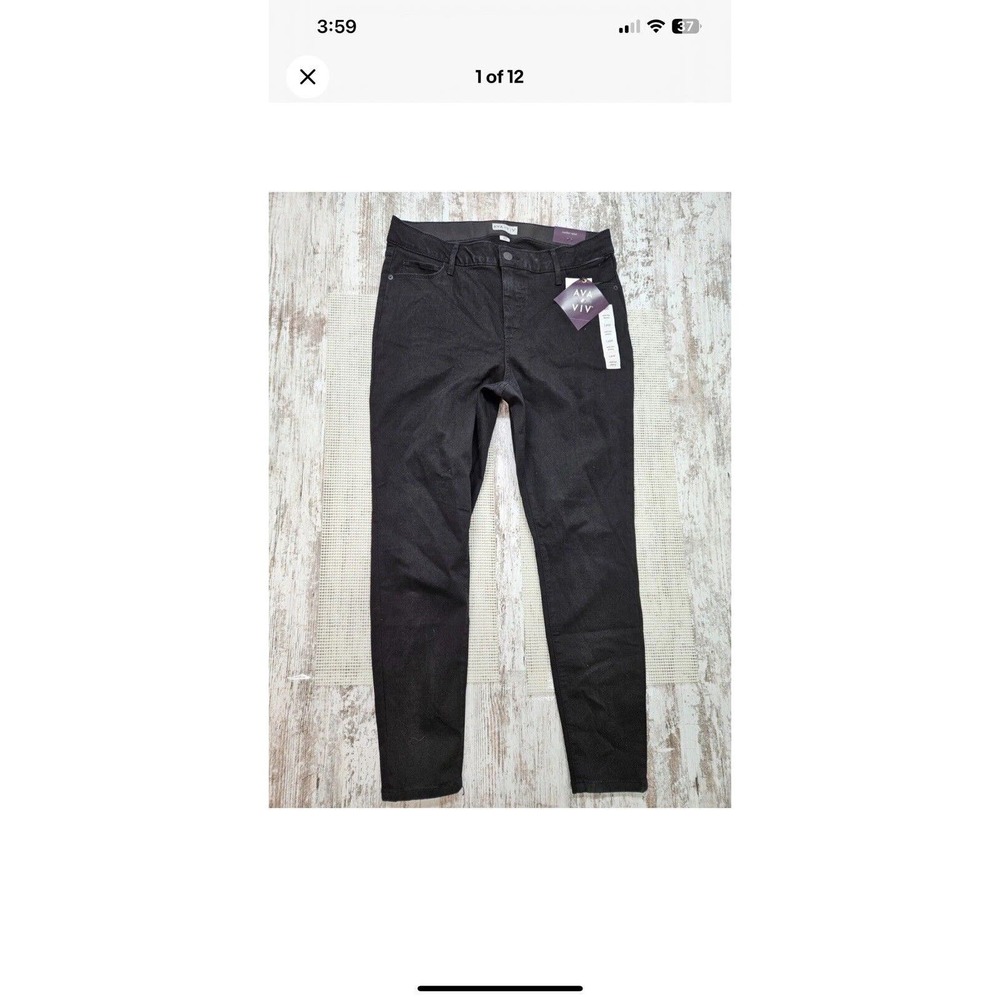 Ava & Viv Slim Straight Jeans Womens Plus Size 16W Black High Rise Stretch